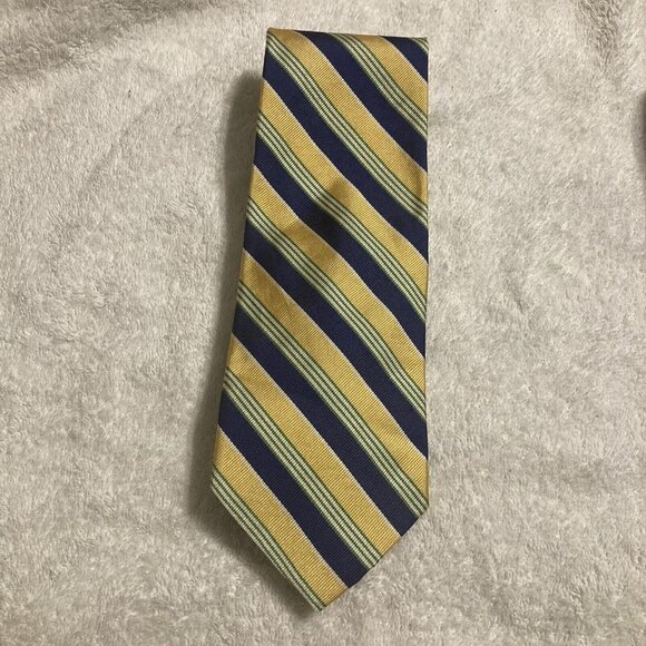 Brooks Brothers Makers Mens Repp Neck Tie Green Blue Yellow Printed Silk. USA - Picture 3 of 6